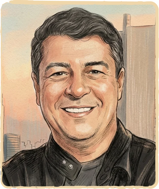 Ilustração de André Medeiros sorrindo